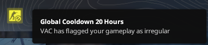 How is this still a problem? <a href="/CounterStrike/">CS2</a> I received a 20 hour cooldown for nothing. Obviously wasn't cheating. Reverse these cooldowns and fix your broken AC.