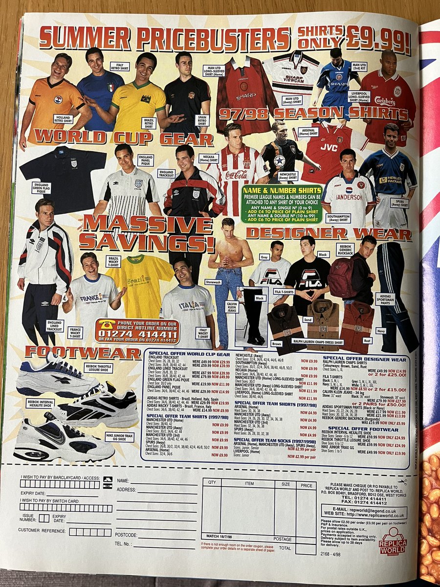 MMoftheD's tweet photo. It’s payday today - what to choose from this delightful collection of 90’s gear?
CK jeans and a Ralph Lauren shirt for a night on the town?
Love the random Necaxa shirt.
Much rather have that England tracksuit though 😍.
#matchmagazine #90sfootball #retrokits #90sfashion https://t.co/5zUQlWQAEx