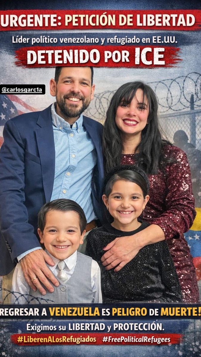 MBMartinezR's tweet photo. #URGENTE Alertamos sobre la detención de Carlos García, exalcalde de Mérida y perseguido político del régimen venezolano, por parte del @ICEgov en Cincinnati.

A pesar de tener asilo y permiso de trabajo vigente hasta 2030, fue detenido hoy #23Ene, por dos funcionarios que se lo llevaron esposado, sin causa alguna. Su vida corre peligro en el caso de ser deportado. 

Carlos es un ciudadano trabajador, ejemplar, sin récord criminal, padre de familia.