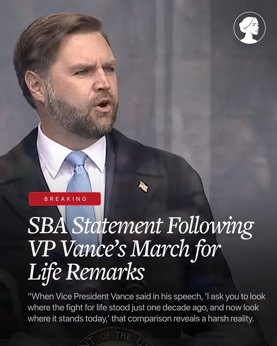 sbaprolife's tweet image. BREAKING — SBA Responds to VP Vance’s March for Life Remarks 

It is time for the Trump-Vance administration to end mail-order abortion. Inaction has led to abortions going up -- not down -- since the Dobbs decision. 🔽
sbaprolife.org/newsroom/press…