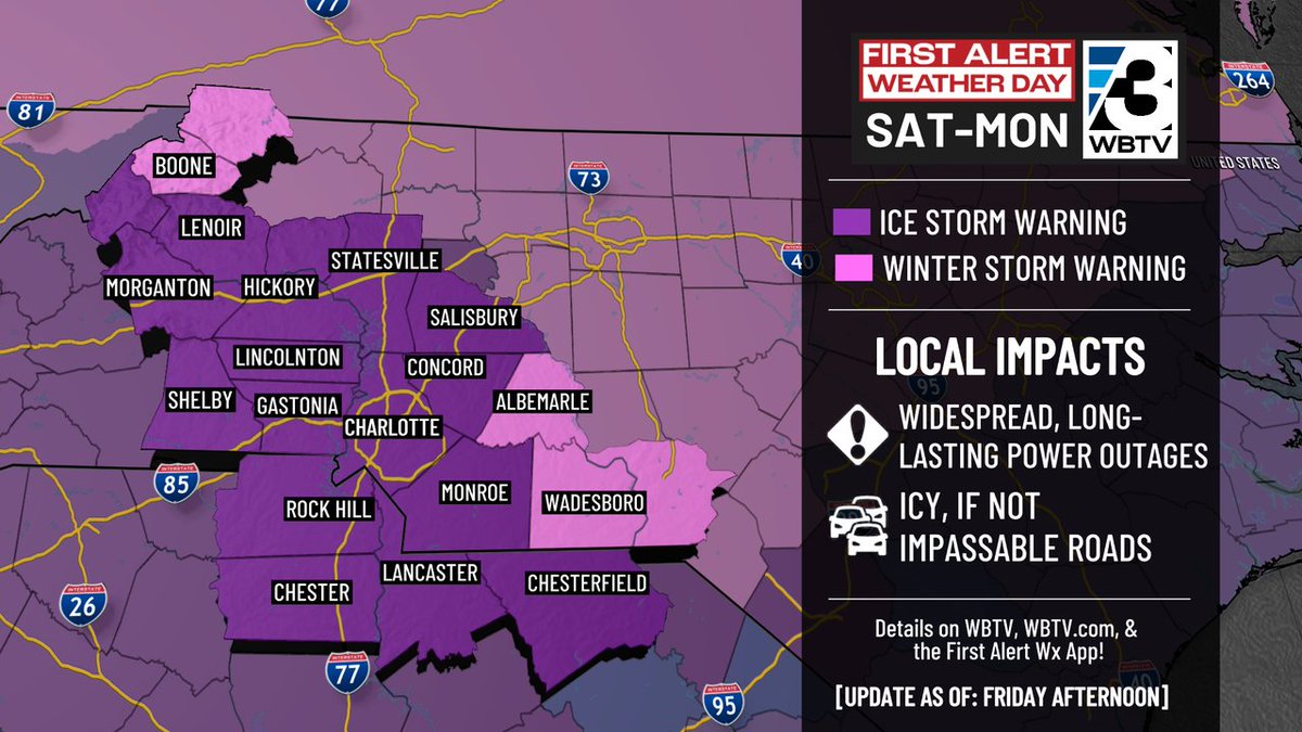 Here's a quick alert &amp; impact overview for our weekend winter storm...

Detailed forecast breakdowns coming up on WBTV!