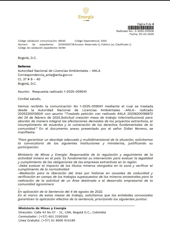 <a href="/RuraliaUrbana/">Ruralia Urbana</a> <a href="/sanroqueant/">alcaldiasanroque</a> <a href="/NoticiasUno/">Noticias Uno</a> <a href="/DefensoriaCol/">Defensoría del Pueblo</a> <a href="/ONUHumanRights/">ONU Derechos Humanos Colombia</a> <a href="/PGN_COL/">Procuraduría General de la Nación</a> <a href="/cuestion_p/">Cuestión Pública</a> <a href="/MongabayLatam/">Mongabay Latam</a> <a href="/elespectador/">El Espectador</a> <a href="/VoragineCo/">Vorágine</a> <a href="/FiscaliaCol/">Fiscalía Colombia</a> Mediación para la liberación del área por hallarse en causal de caducidad, y verificación en campo de los trabajos superpuestos para el desarrollo empresarial agro minero de las comunidades.