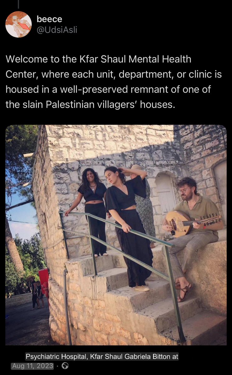 UdsiAsli's tweet image. Answer: 
Deir Yassin, which, after ethnically cleansing it by massacre in 1948, Israel turned into a complex for the treatment of psychiatric illnesses.