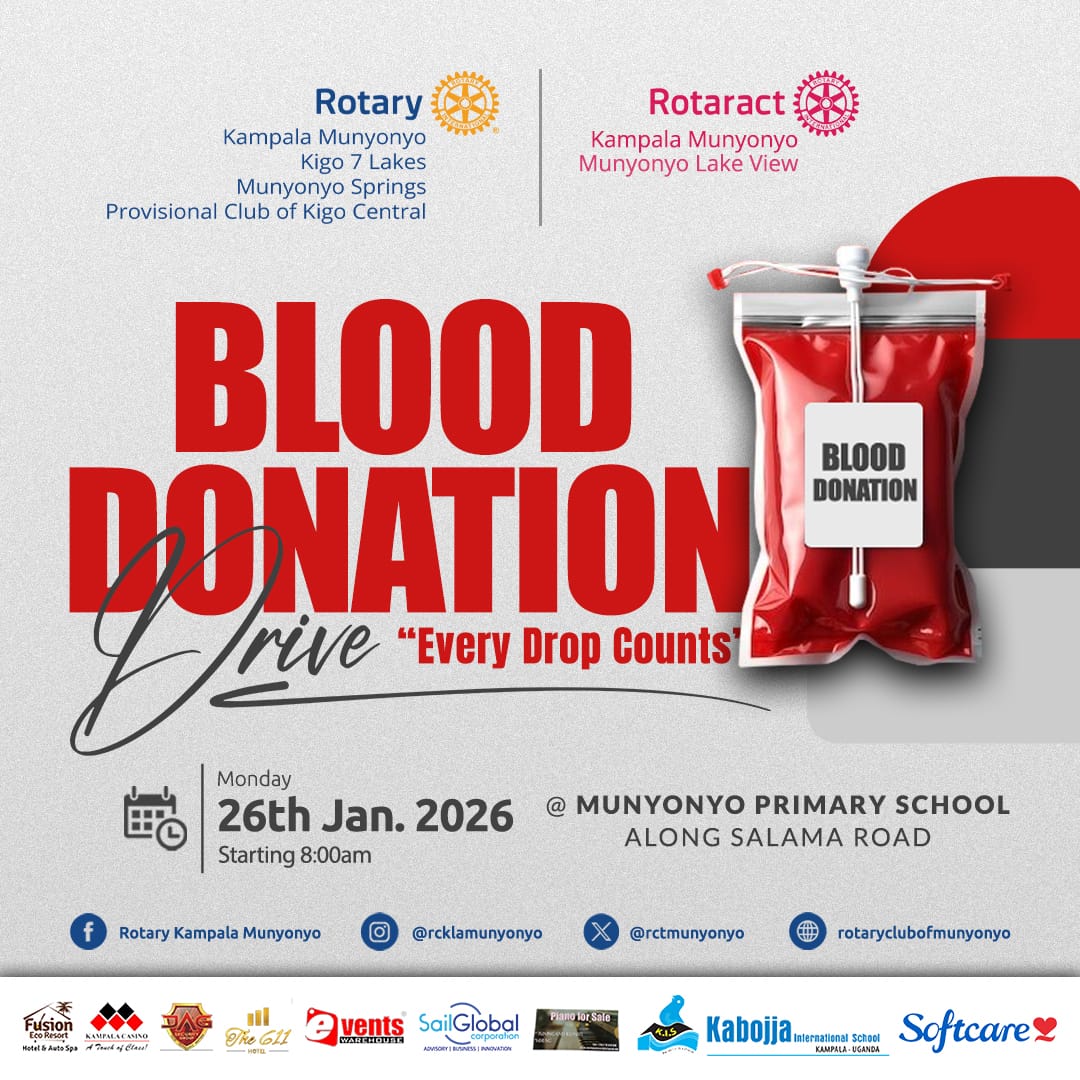 LakeviewRac's tweet image. *This 26th January 2026* (Monday), let’s stand together for a *cause that breathes hope into lives ; donating blood.* 

Join us  *next Monday at Munyonyo Primary School, Salama Road,* from *8:00am* for our *BLOOD DONATION DRIVE* , 
#DonateBloodSaveLives #ServiceAboveSelf