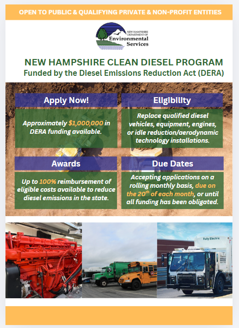 GS_Clean_Cities's tweet photo. $1M #NewHampshire Clean Diesel grant program funding opportunity >> open to public entities + qualifying nonprofit and private entities looking to replace older diesel vehicles, engines &amp; equipment.

https://t.co/d9wstLfPK8

#ApplyNow https://t.co/KTI7cS7X7n