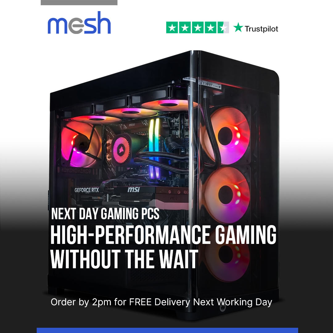 meshcomputers's tweet photo. 📷️ Want a gaming PC fast?
Grab a Next Day / Ready to Ship Gaming PC from MESH Computers - powerful specs, pre-built and ready to go, delivered next working day when ordered by 1pm!
Explore the range  https://t.co/BhUdlYnfMm
#GamingPC #MESHComputers #NextDayDelivery #PCGaming https://t.co/QKIuBYvVum