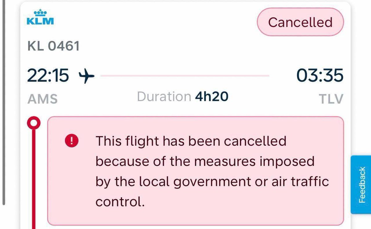#SONDAKİKA | Hollandalı havayolu şirketi KLM Royal Dutch Airlines, İsrail uçuşlarını askıya aldı.