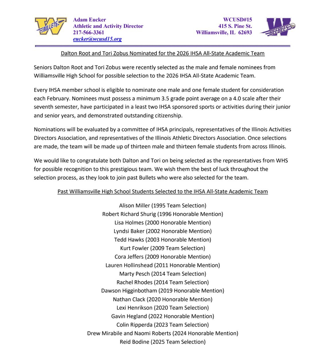 Williamsville BeeBee & Bullet Athletics/Activities tweet media