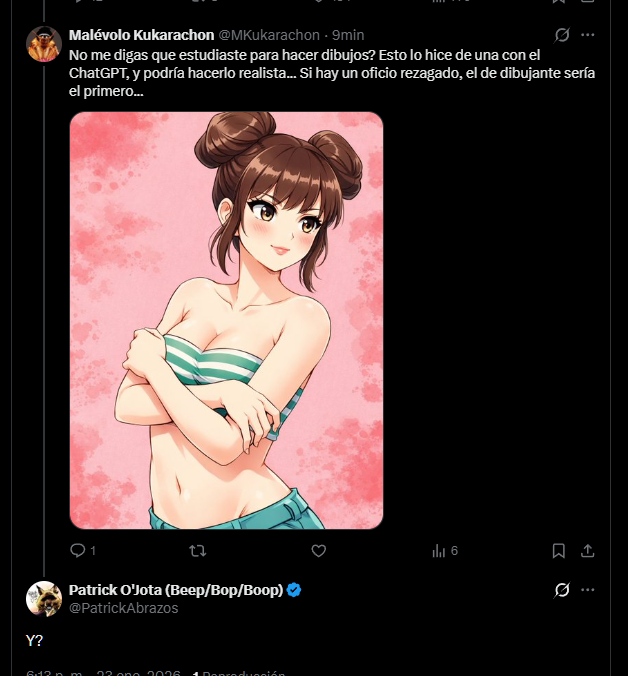 PatrickAbrazos's tweet image. Presumir el trabajo que hizo una IA como si fuera mérito tuyo, es como presumir que cogiste por haber visto una porno.

No sean tan peIotudos.

Aparte qué me viene a romper las bolas a mí, que nunca tuve drama con las IAs. Con quien sí tengo drama es con los peIotudos.