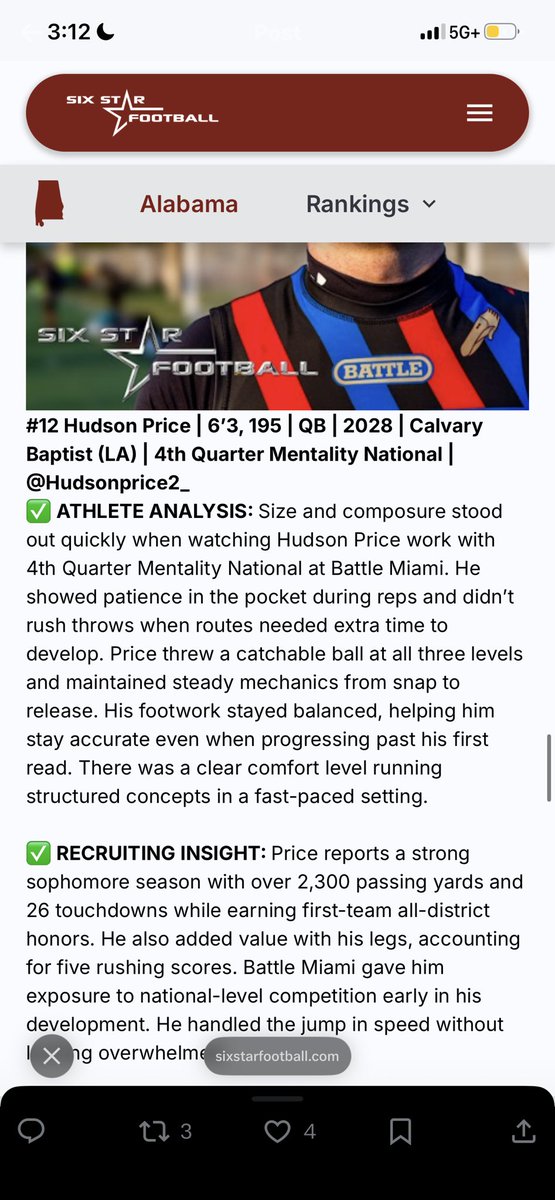 Hudson price 2028 QB tweet media