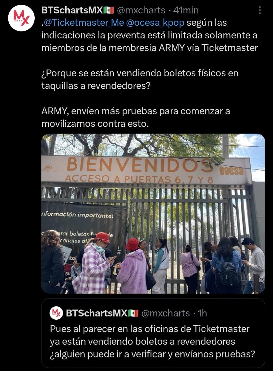 uselless48's tweet photo. Son una puta broma @Ticketmaster_Me y @ocesa_kpop ¿Dónde está la transparencia con el consumidor? Vendiendo boletos a revendedores en físico en taquillas.

@Profeco @ocesa
#BTS_WORLDTOUR_MEXICOCITY #PreventaJustaBTS https://t.co/HoXhNoUG1M