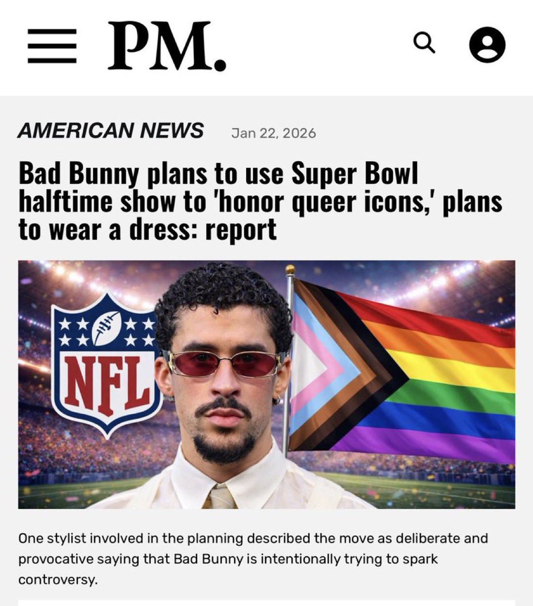 robbystarbuck's tweet image. So the Super Bowl music is going to be a guy in a dress honoring transgenderism while mostly performing in Spanish and a far left band.

The majority of NFL fans don’t want this.

@NFL + @nflcommish are telling fans that they hate them &amp;amp; think they’re too cowardly to tune out.