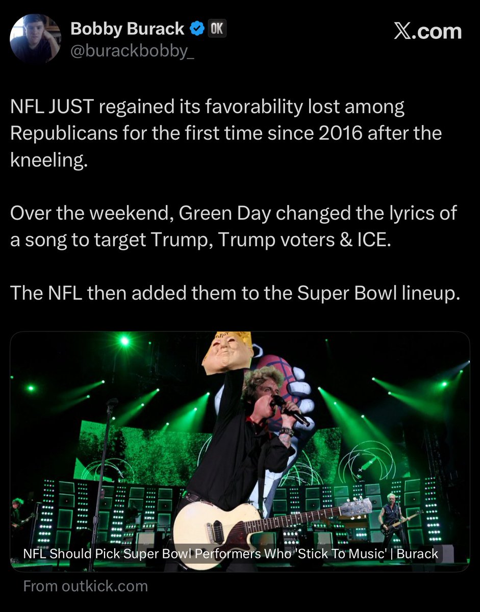 robbystarbuck's tweet image. So the Super Bowl music is going to be a guy in a dress honoring transgenderism while mostly performing in Spanish and a far left band.

The majority of NFL fans don’t want this.

@NFL + @nflcommish are telling fans that they hate them &amp;amp; think they’re too cowardly to tune out.