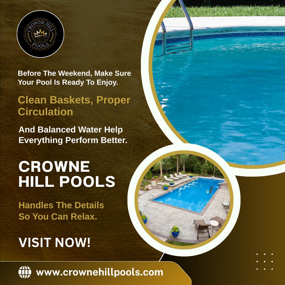 Crownehillpools's tweet image. A little preparation goes a long way toward a stress-free weekend by the pool. Let professional care do the heavy lifting.

#WeekendPoolPrep #PoolMaintenance #CrowneHillPools #PoolReady #CleanWater