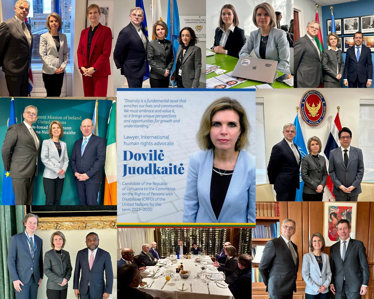 LithuaniaUNNY's tweet photo. 🇱🇹PR @rytispaulauska and Lithuania’s candidate to the UN Committee on the Rights of Persons with Disabilities, Ms Dovilė Juodkaitė, sincerely thanks Ambassadors, election officers and human rights experts for open, inclusive, and substantive discussions. These exchanges highlighted the importance of diverse perspectives and a shared commitment to advancing the rights of persons with disabilities.

During the meetings, Ms Juodkaitė emphasized the main priorities of her campaign: 
👉Empowering Mothers with Disabilities;
👉Ensuring Safety and Rights in Emergencies; 
👉Promoting Access to Justice. 
Lithuania's candidate also underscored the need for inclusive policy making, strengthened international cooperation and feasible, implementable recommendations to remove barriers and ensure the full participation of persons with disabilities in all aspects of society