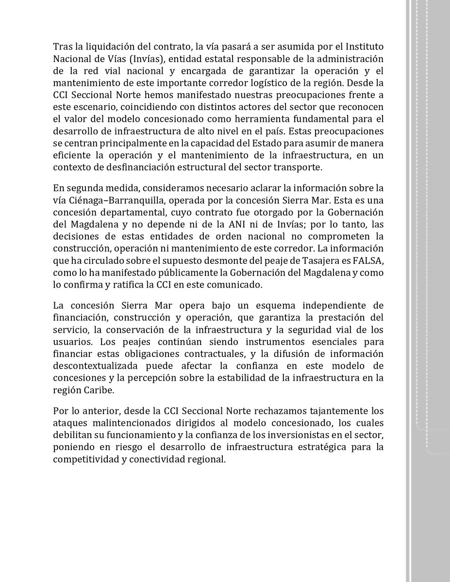 COMUNICADO DE PRENSA: Información oficial sobre concesiones: Autopistas del Caribe y Sierra Mar