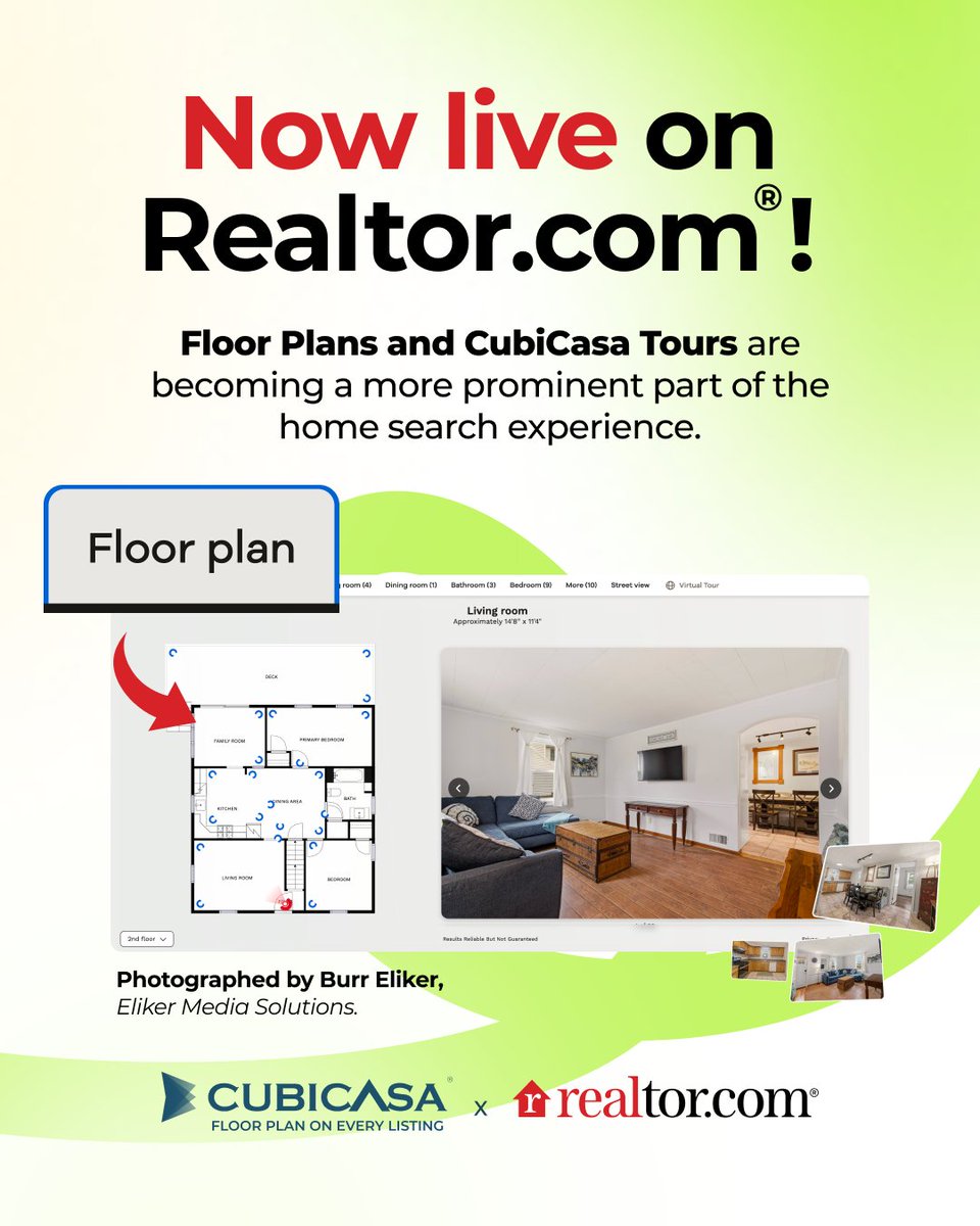 Anytime you scan a home using CubiCasa, your floor plans and CubiCasa Tours™ can now deliver even more value...The floor plans you create are featured prominently on Realtor.com® listings, helping buyers understand the layout before showings.