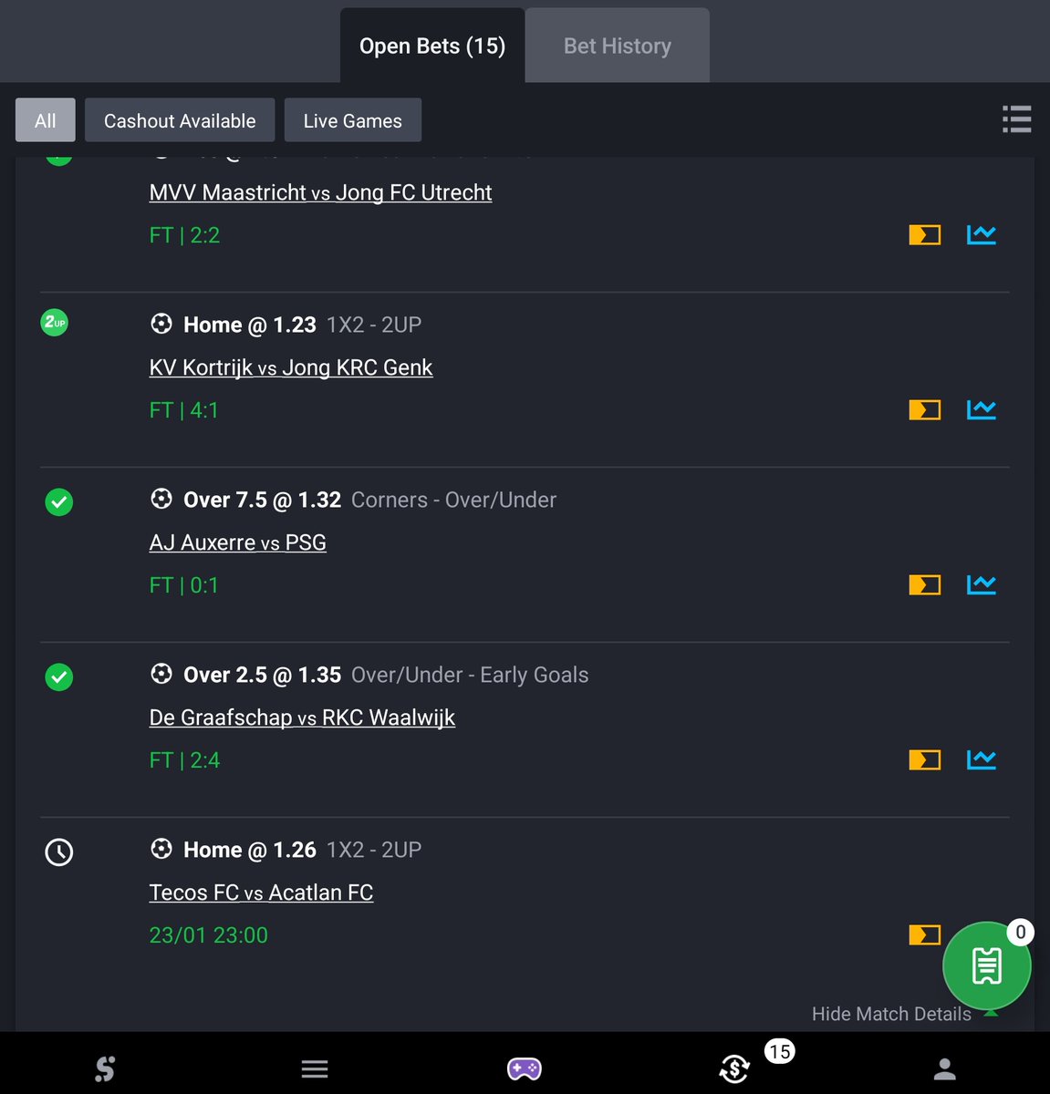 1 Game left to Win 123 Odds. Kick off by 11pm