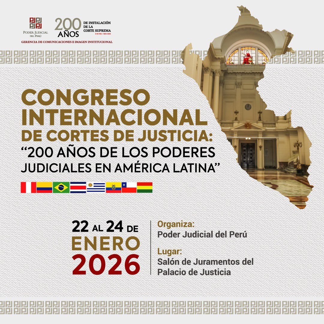 🔴El ministro Víctor Ríos disertará en el Congreso Internacional de Cortes de Justicia: 200 años de los Poderes Judiciales en América Latina, en el conversatorio “Lawfare”.

🔹En ese sentido, expondrá junto al ministro de la Corte Suprema de Justicia de Chile, doctor Manuel
