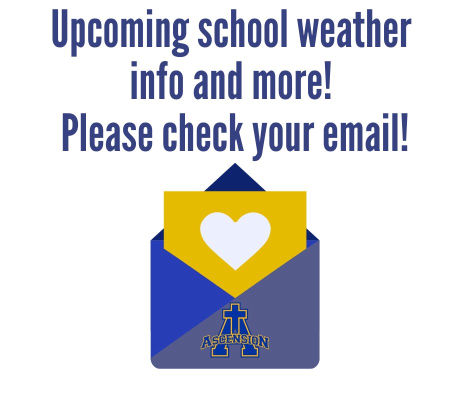 ascmullaney's tweet photo. 📢 Reminder!
School weather updates and other important information were emailed earlier today.
👉 Please make sure to check your inbox to stay informed! https://t.co/DmE8YwMU54