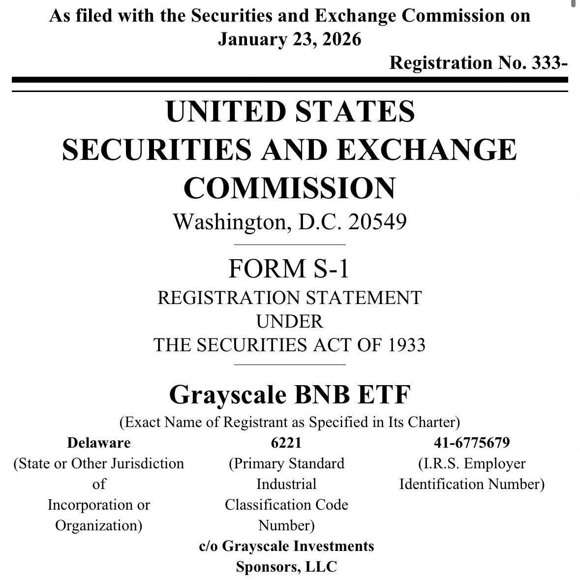 BinanceUS's tweet image. NEWS: @Grayscale files form S-1 with the SEC for a potential spot $BNB ETF. 🇺🇸