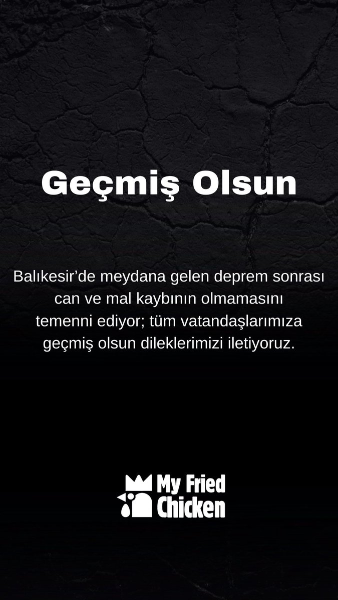 Balıkesir’de meydana gelen deprem sonrası can ve mal kaybının olmamasını temenni ediyor; tüm vatandaşlarımıza geçmiş olsun dileklerimizi iletiyoruz.