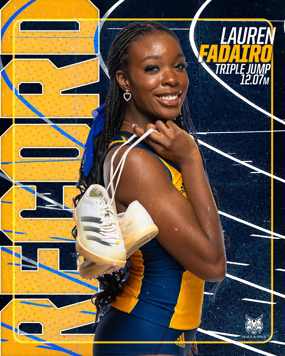 QU_TrackXC's tweet photo. LAUREN STANDS ALONE!
Fadairo breaks a six-year-old school record in the Triple Jump, hitting 12.07m.
#BobcatNation x #NCAATF https://t.co/0vE6y6jzmv