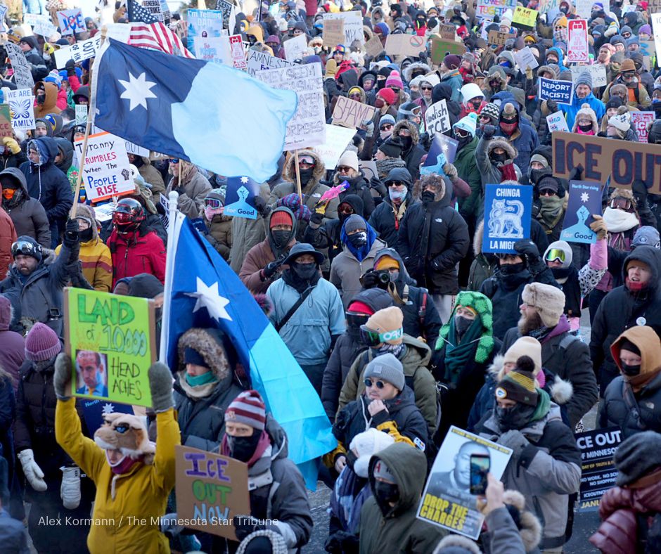 StarTribune's tweet image. Anti-ICE protesters fill the streets of downtown Minneapolis during an "ICE Out" rally on Jan. 23.

📷️ Alex Kormann/The Minnesota Star Tribune

Continuing coverage: startribune.com/ice-raids-minn…