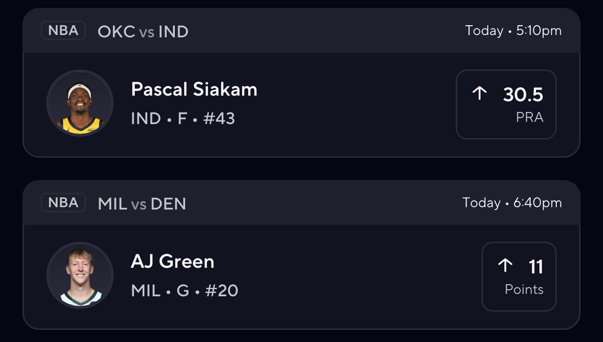 Bluechiplockss's tweet photo. Lets get that back to back 😎

Siakam O PRA
Green O points 

Lock it in 🔒 let’s ride 🤞🏻🍀
#prizepickslocks #nba #Gambling𝕏 https://t.co/oqD1Co6T4g