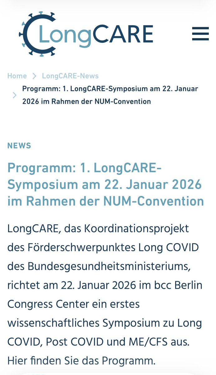 GrandeBettina's tweet image. 1/5
22.01.26, bcc Berlin:

1. LongCARE-Symposium im Rahmen der NUM
Convention. #LongCARE ist das Koor-dinationsprojekt des @BMG_Bund-Förderschwerpunkts Long COVID.

Thema: #LongCOVID, #PostCOVID &amp;amp; #MECFS.

Ein Bericht über gute und über weniger gute Zeichen- (Teil 1)