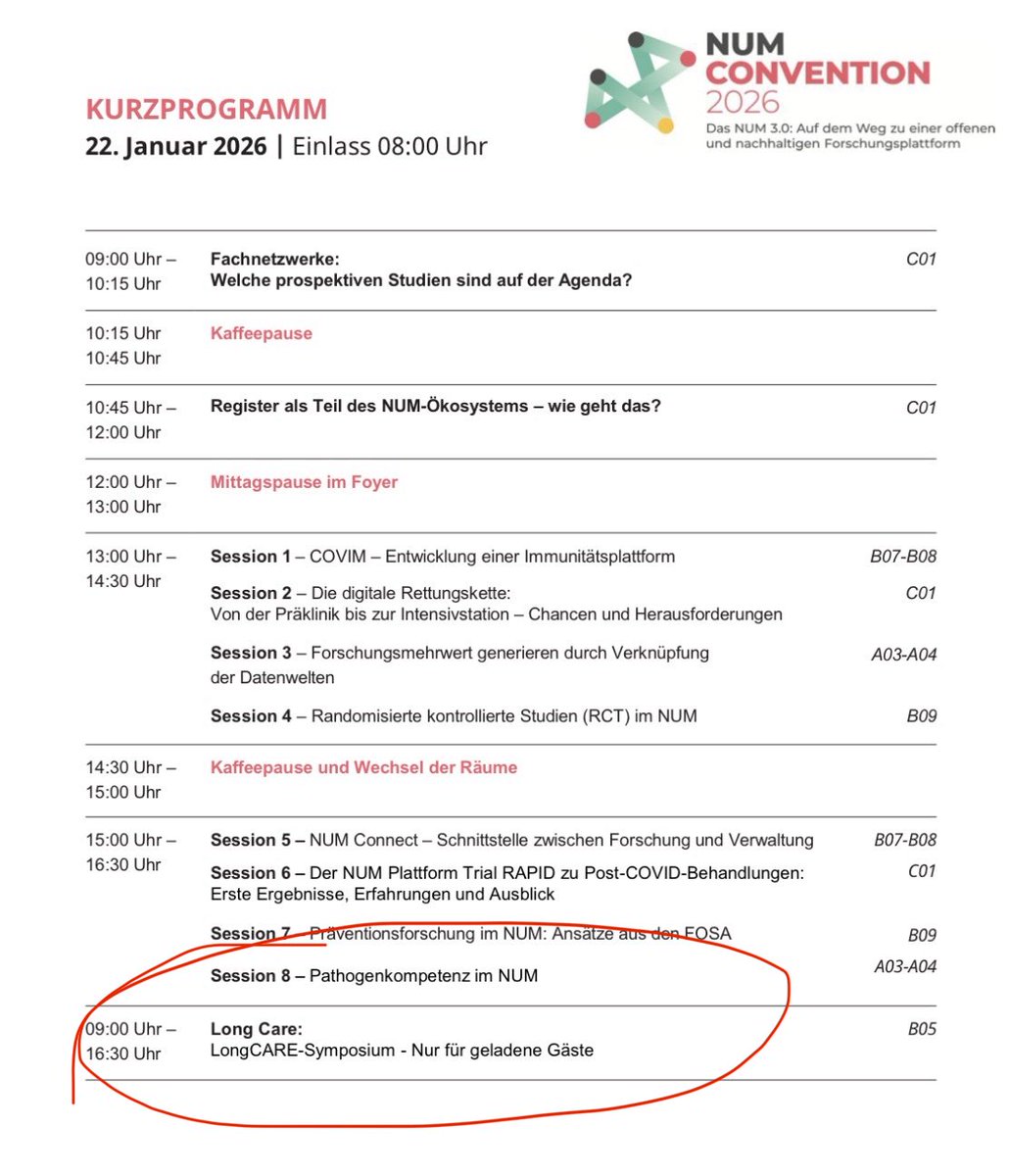 GrandeBettina's tweet image. 1/5
22.01.26, bcc Berlin:

1. LongCARE-Symposium im Rahmen der NUM
Convention. #LongCARE ist das Koor-dinationsprojekt des @BMG_Bund-Förderschwerpunkts Long COVID.

Thema: #LongCOVID, #PostCOVID &amp;amp; #MECFS.

Ein Bericht über gute und über weniger gute Zeichen- (Teil 1)