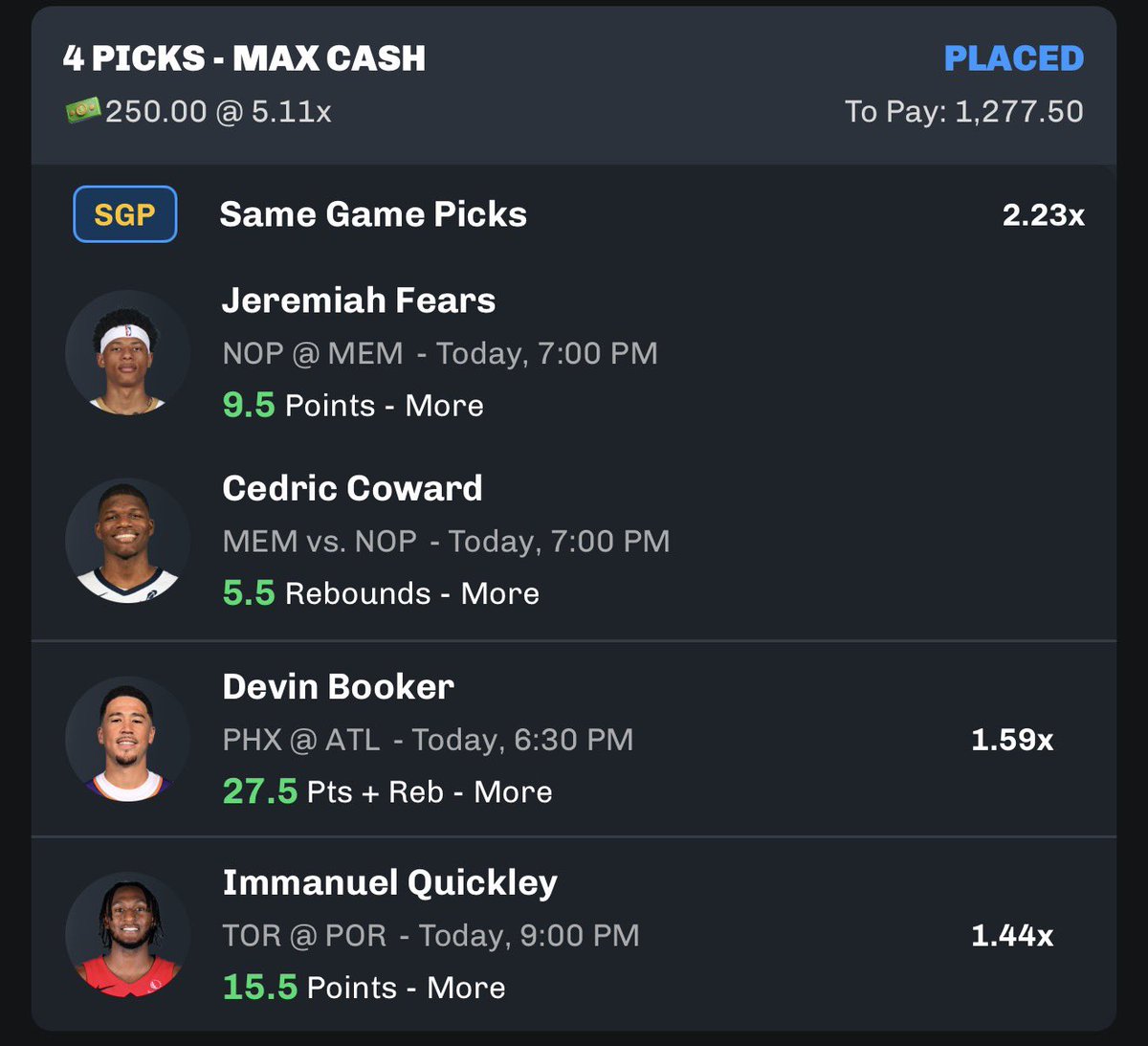 SmackersDee's tweet image. JUST COOKED UP THIS SWEET PARLAY ON STREAM🔥 $50 TO 2 FOLLOWERS THAT LIKE &amp;amp; RT ONCE THIS CASHES. MAKE SURE TO TAP INTO STREAM TO WE COOKED THIS ONE 🧑‍🍳 ILL SEE YALL AT THE MF BANK 🏦