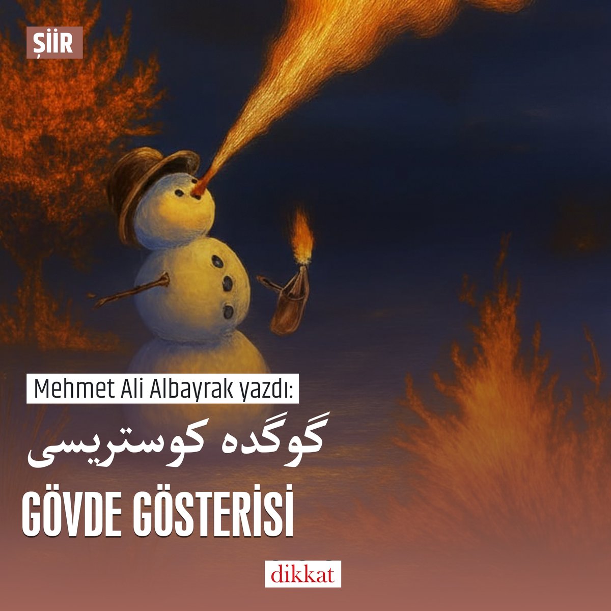 dikkatt_com's tweet photo. #Dikkat

Mehmet Ali Albayrak yazdı:
GÖVDE GÖSTERİSİ - گوگده كوستريسى 

NOT: Şiir portalımızda hem Kur'an Elif-Ba'sı hem Latin harfleriyle yayınlanmıştır.

🔗 OKUMAK İÇİN: https://t.co/kIEw97s16F https://t.co/c4CGkLFQRM