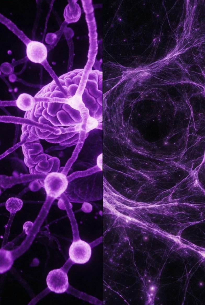 CosmicGalleria's tweet photo. Look closely. One is a brain cell, the other is the universe. The difference is only in scale. https://t.co/YVGnECce17