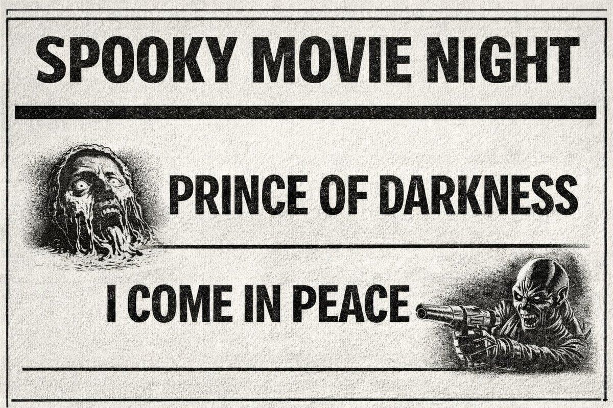 spookyposter's tweet image. It's Friday! We all made it. TONIGHT IS #SPOOKYMOVIENIGHT!

Need a break from clown world? Join us tonight at 10pm Eastern Time for John Carpenter’s Prince of Darkness &amp;amp; I Come in Peace AKA Dark Angel!

Find us at spookymovienight.com!