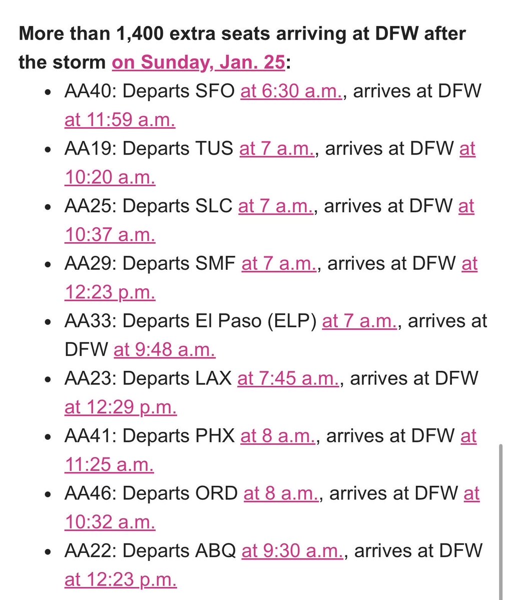 .<a href="/AmericanAir/">americanair</a> is adding 3,200 extra seats to DFW – 1,800 seats today to get passengers out before the storm hits and 1,400 on Sunday to bring people back. 

They say it's possible more flights will be added. 

See flights here: