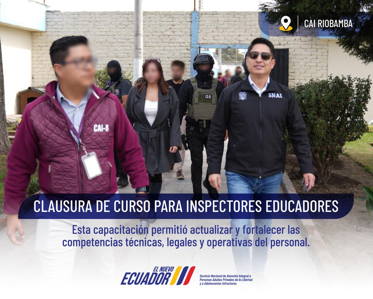SNAI_Ec's tweet image. En Riobamba se clausuró el Curso de Formación Especializada para Inspectores Educadores, con la participación de 27 servidores de los #CAI del país.

Así se fortalece el acompañamiento técnico, pedagógico y legal en los procesos de reinserción social.
#ElNuevoEcuador