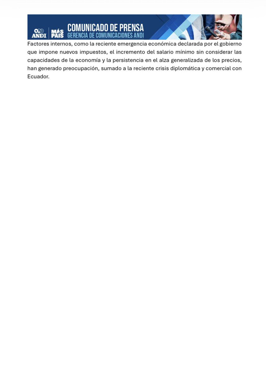 Según los resultados del DANE: Industria manufacturera refleja un crecimiento limitado y no recupera su nivel de producción luego de dos años consecutivos de tasas negativas: ANDI.
#MásPaísANDI