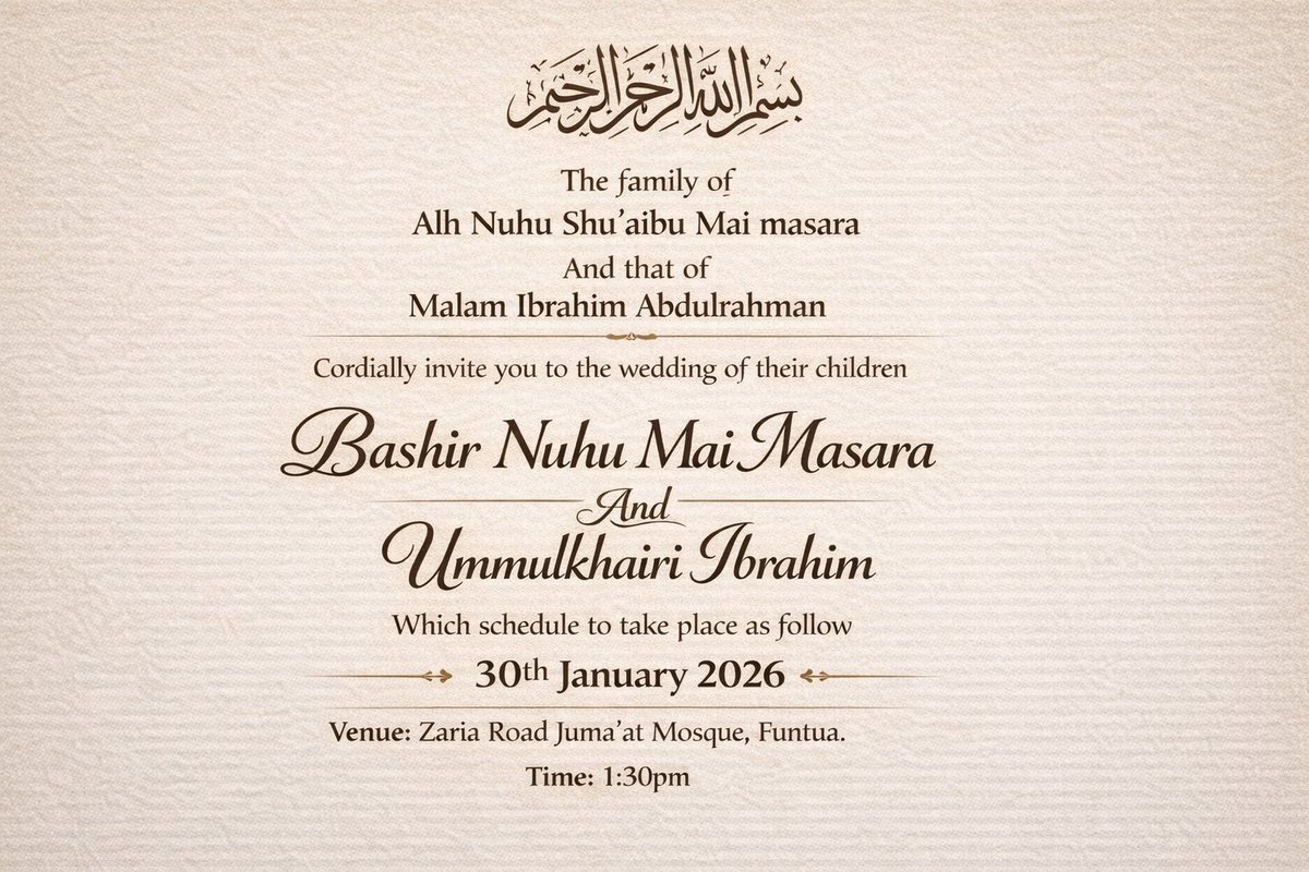 Please accept this as a formal invitation. If you are unable to attend, kindly remember us in your prayers. Thank you.🙏