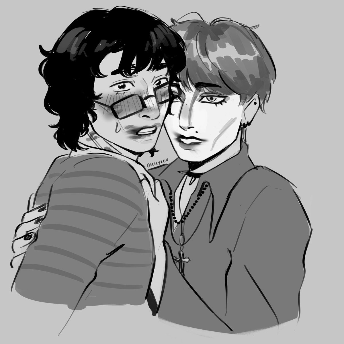 oililylou's tweet image. quick sketch but please consider… goth will x loser mike …

#byler