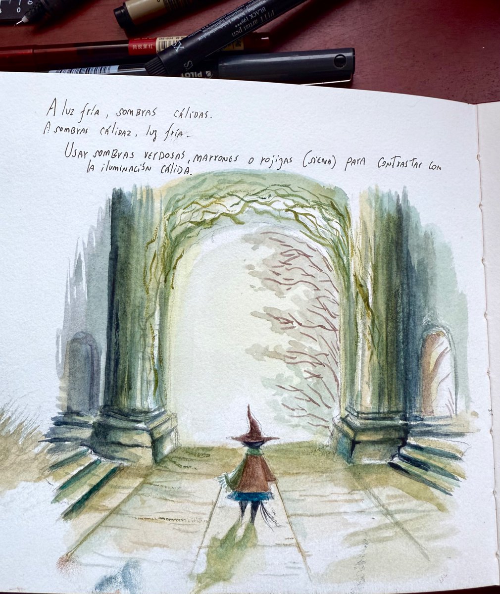 BrujaNumi's tweet image. Un boceto que hice para probar una paleta de iluminación con sombras verdes.