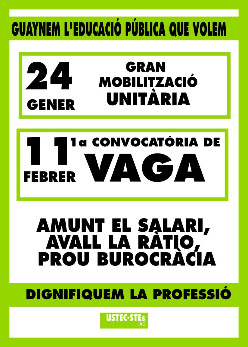 El Seminari Ítaca d'educació Crítica dóna tot el seu suport a la lluita docent per la seva dignificació i les seves condicions de treball. Volem una educació pública que tracti el seu professorat.