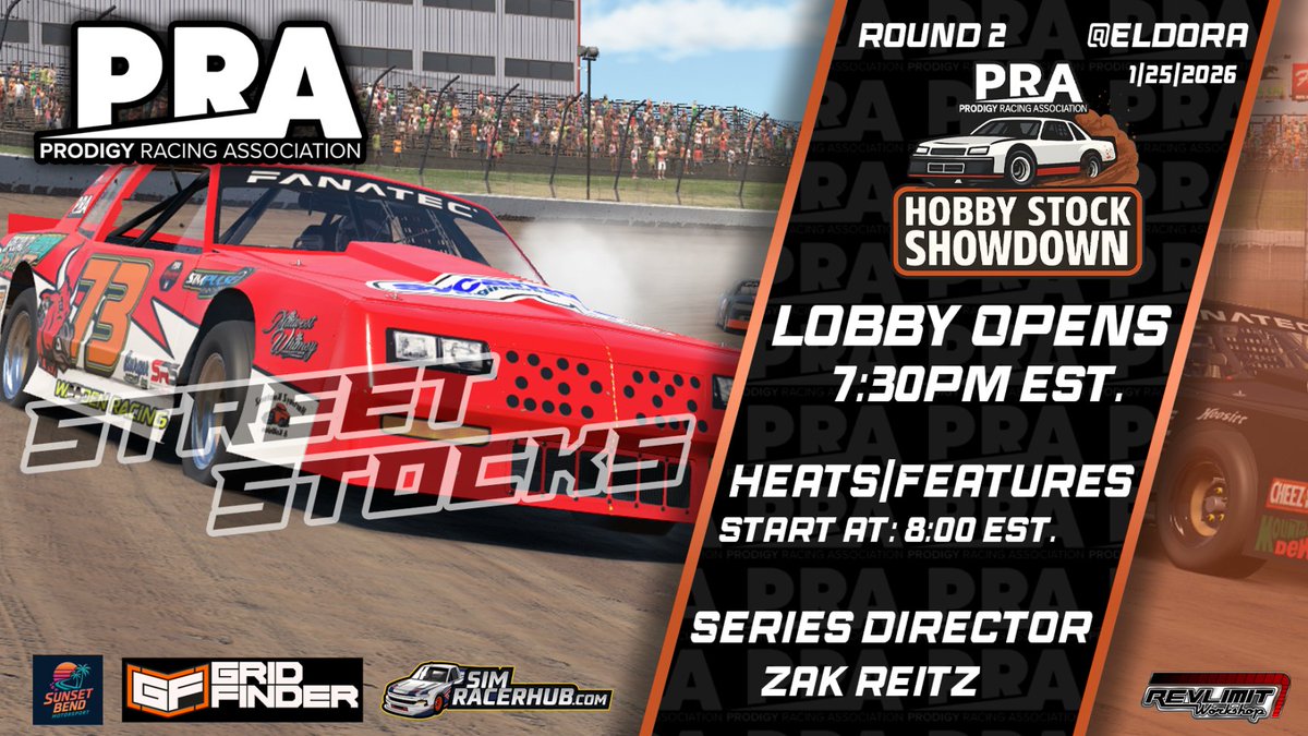 PRA_updates's tweet photo. This Sunday at 7:30pm EST
Hobby Stock Showdown at @EldoraSpeedway 
Asphalt Street Stocks on Dirt Ovals!
https://t.co/dCS0hy5mrQ
#streetstocks @iRacing #iracing #dirtoval #dirt https://t.co/QNjO0mMJxd