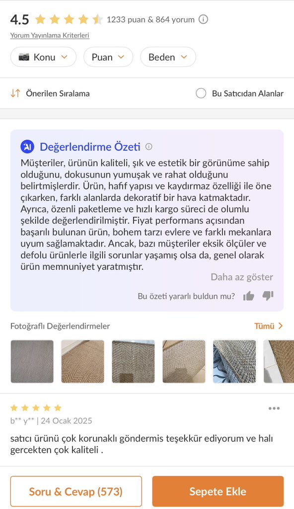 ioibrahimozkan's tweet photo. Trendyol ürün yorumları kısmında yapay zeka özetleri sunmaya başladı. 

Peki bundan sonra tek tek yorumları okumaya devam eder misiniz, yoksa artık yapay zekanın sunduğu özete güvenip kararınızı ona göre mi verirsiniz? https://t.co/qElSroPLOw