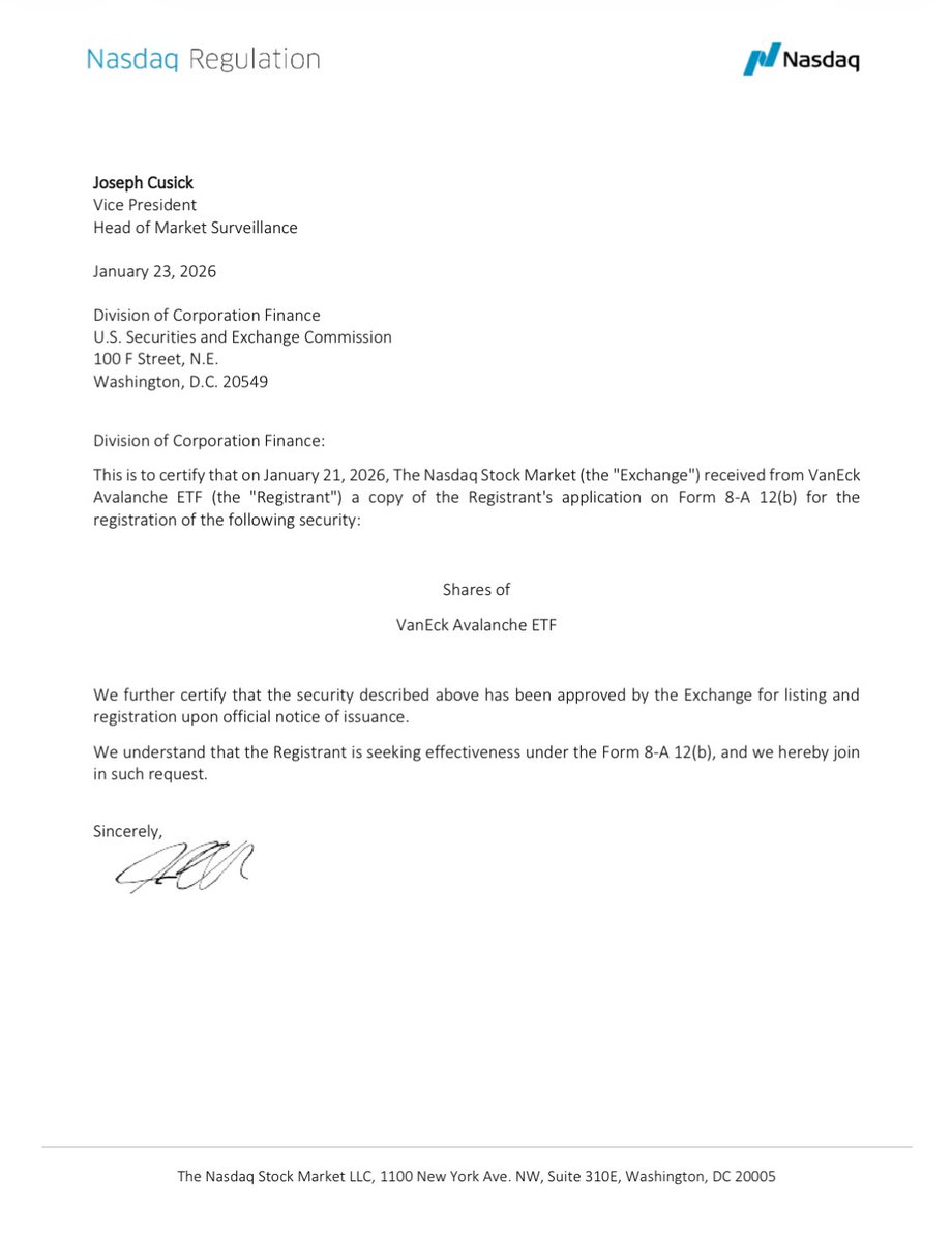tylxL1's tweet photo. BIGGG @vaneck_us just got the @Nasdaq green light for a $AVAX spot ETF listing 

form 8-A is certified effectiveness is imminent institutions are loading up harddd

the @avax season is about to take everything in its path!🔺📈 https://t.co/hYmI8Tjyh0