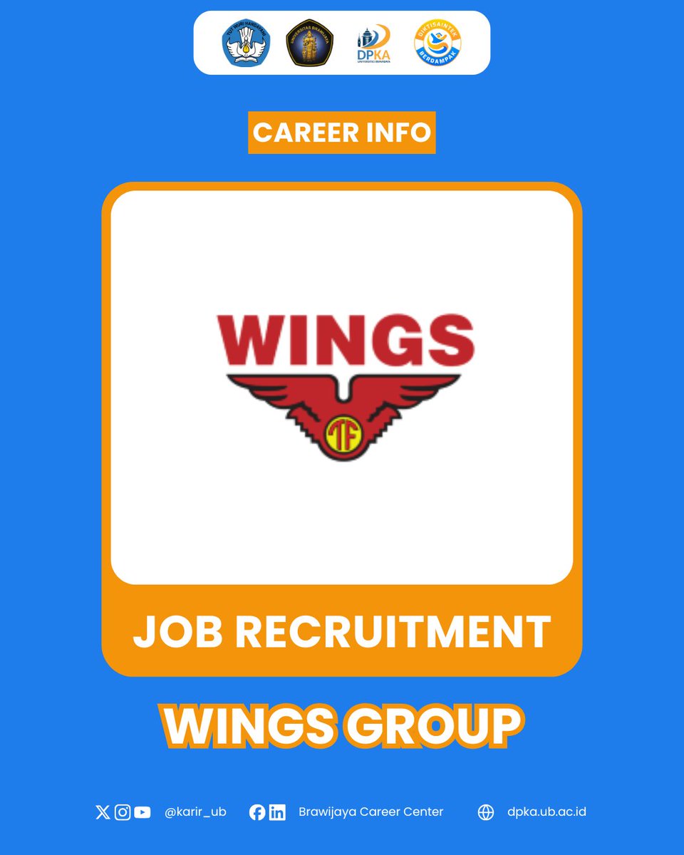 karir_ub's tweet photo. Now, the journey begins!
WINGS Graduate Trainee Program &amp; WINGS Fast-Track Program are officially open with available functions:

- Sales.
- Distribution.
- Finance and Accounting.
- [NEW] Human Resources &amp; General Affairs.

Apply now : https://t.co/EsM1CyY2Dj https://t.co/fviIV1f6G7