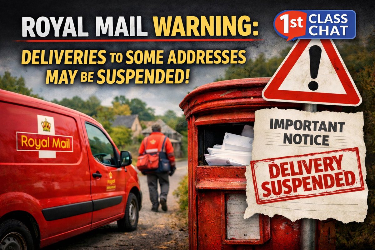 1stclasschat's tweet image. Royal Mail Warns Some Addresses Could See Deliveries Suspended
1stclasschat.com/royal-mail-war…