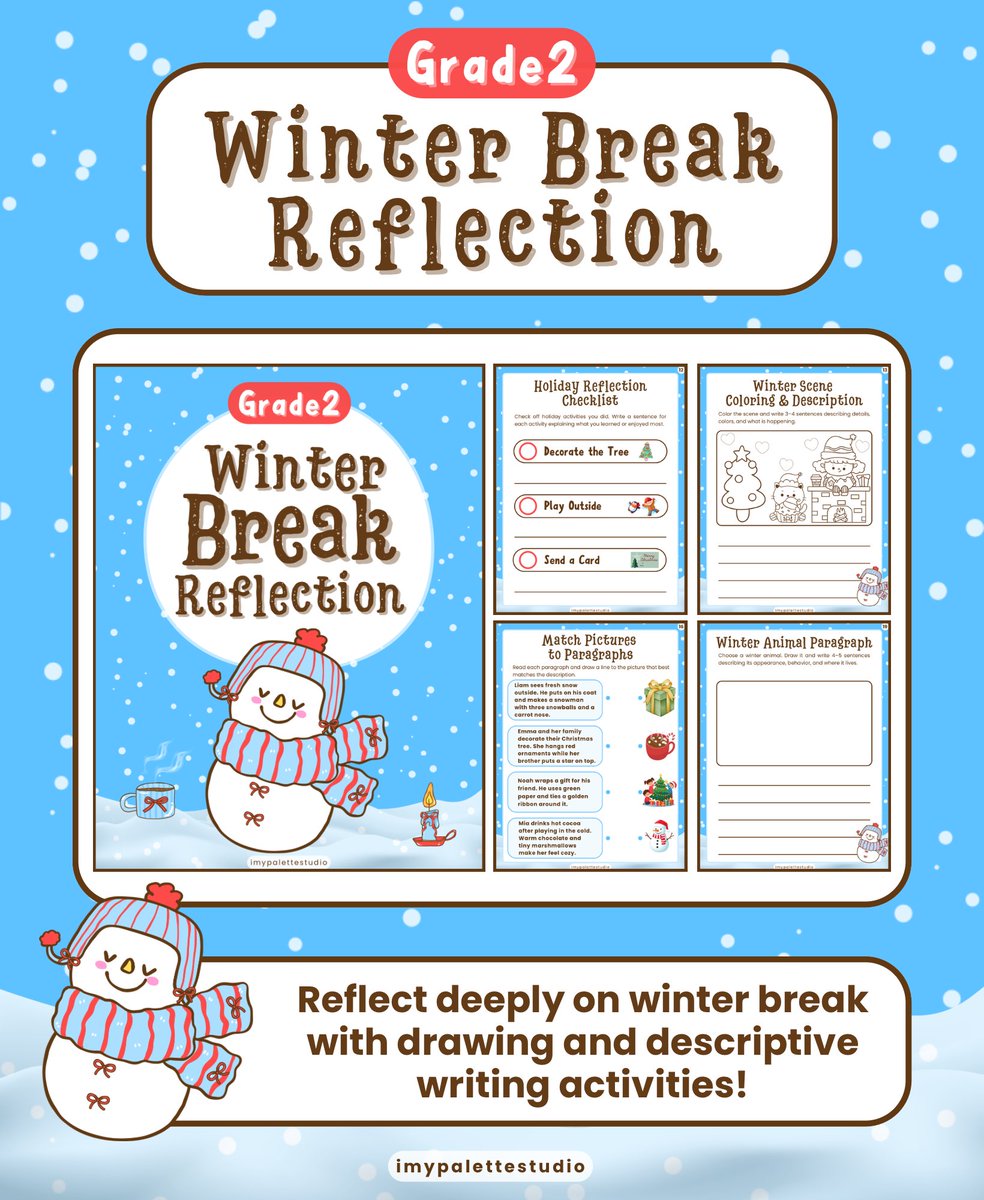 imypalettex's tweet photo. 🦌Support Grade 2 learners in reflective paragraph writing using structured winter worksheets promoting sequencing skills!📘

GET IT NOW ON TPT
🔗 https://t.co/lWjrmBu4DD

#TPT #imypalettestudio #ParentingMindset #ParentTips #WorksheetsForKids #WinterWorkbook #SecondGradeLearning https://t.co/nHj70ZEkp4