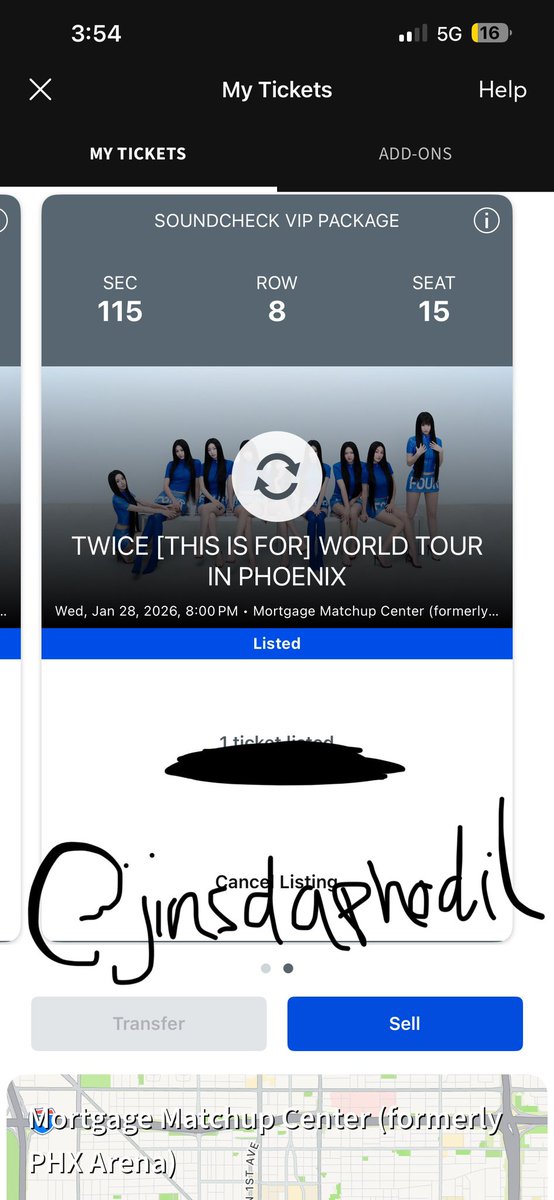 jinsdaphodil's tweet photo. WTS VIP ticket for the Twice in Phoenix  concert 1/28
Section 115 row 8 seat 14,15
 $450 obo
FV price was $551!

willing to do FT or provide any proof to show that the ticket is mine and will send copy of ID for vip benefits 

please dm if interested! #TWICE_THISISFOR_WORLD_TOUR https://t.co/QxWs9B1baF
