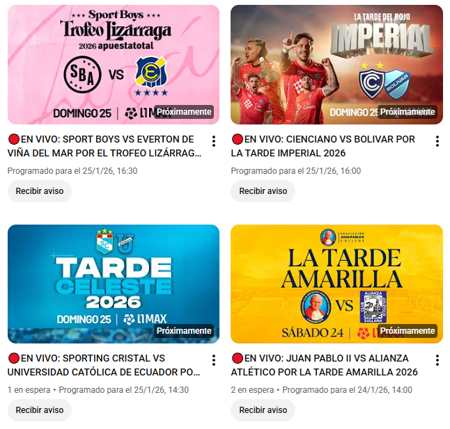 ⚽️🇵🇪 ¡𝐏𝐫𝐞𝐬𝐞𝐧𝐭𝐚𝐜𝐢𝐨𝐧𝐞𝐬 𝐩𝐚𝐫𝐚 𝐭𝐨𝐝𝐨𝐬!
Los 4 partidos de presentación que son exclusivos de L1Max estarán disponibles en su canal de YouTube.
#L1Max